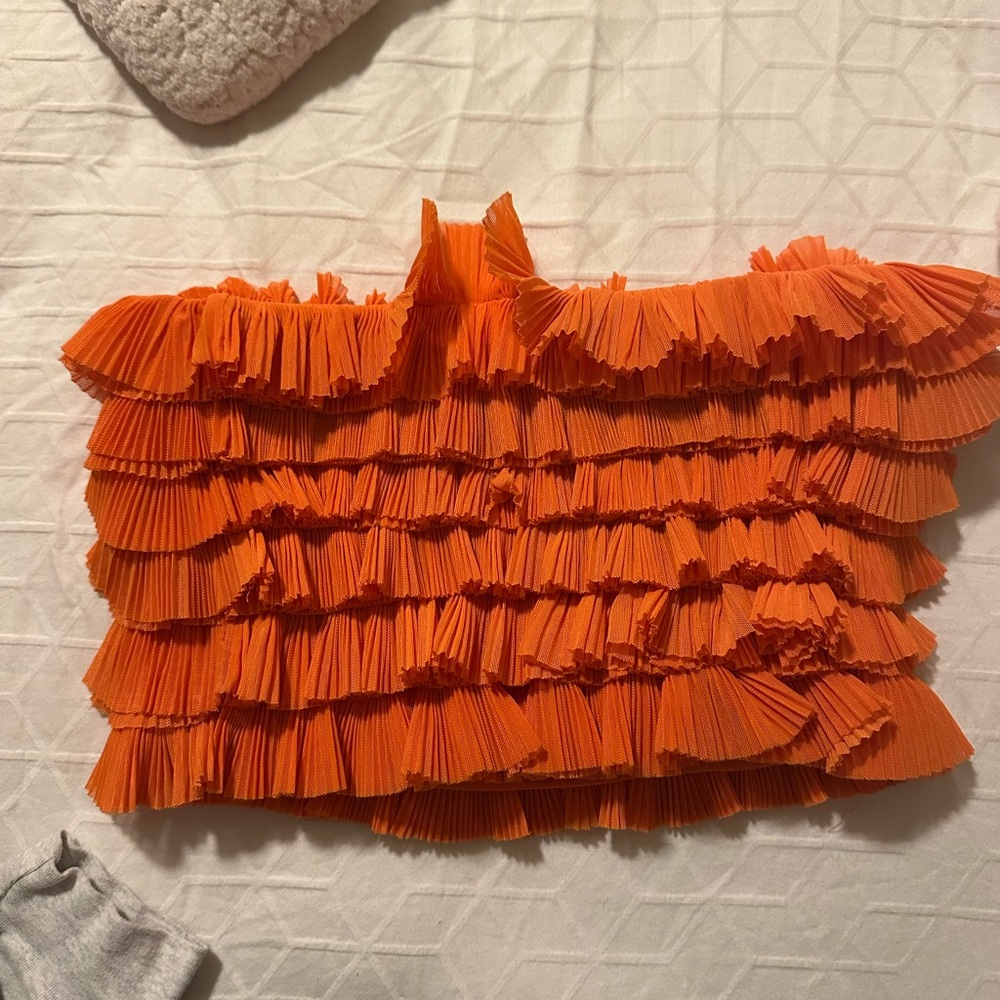 Vibrant Orange Ruffled Top